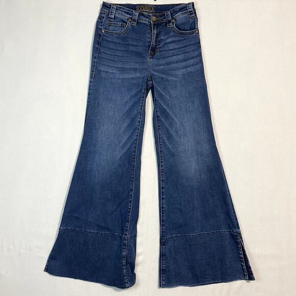 Rock & Roll Cowgirl High Rise Palazzo Flare Jeans Dark Wash Slit Hem - Size 27 - Picture 2 of 11